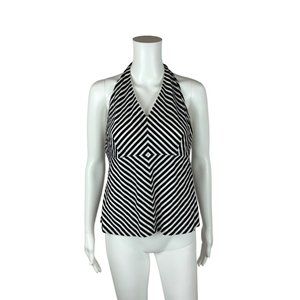 Liz Claiborne Black & White Chevron Striped Halter Neck Tank Top 8 Y2K